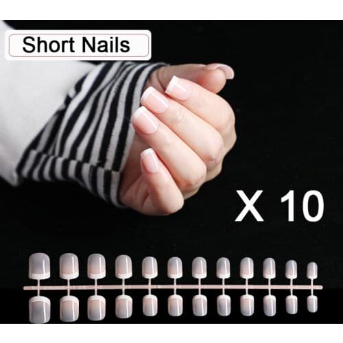 10 Kits Classical Short French Nail Tips Nude Full Cover False Fake Nails Art Manicure Salon Tools Artificial Faux Ongle