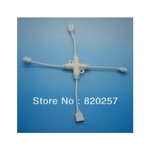 Free shipping 10pcs Lot 4 pin female led connectors splitting cable at four side + shape, for RGB strip