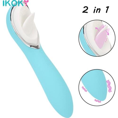 Tongue Licking Vibrators Oral Sex 2 in 1 Vibrating Dildo Wand 10 Speeds Vagina Massager Nipple Clitoris Stimulator
