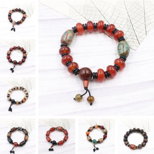 8 Style Natural Stone Agates Beads Bracelets Handmade String Bracelets Bangle Wristband Prayer Lucky Vintage Jewelry 19cm B339