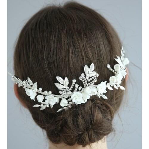 Antique Silver Clay Flower Bridal Hair Comb Vine Crystal Leaves Wedding Headpiece Handmade Party Prom Hair Jewelry Brides