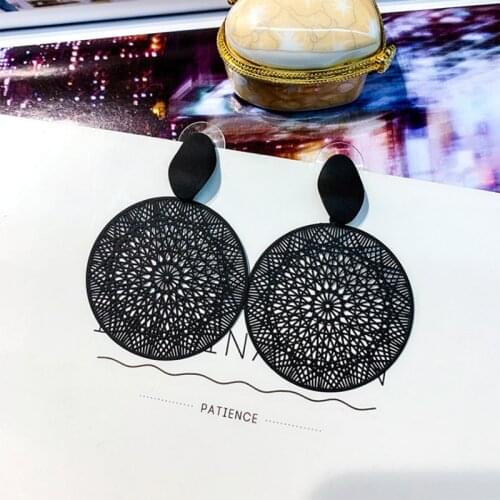 Bohemian exaggerated Round Black Stud Earrings Openwork Pattern Earrings for Women Big Statement Earrings Bridal Party Jewelry