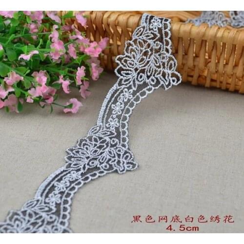 5 Meters Black backing 2016 New Flower Embroidered Lace Trim Mesh 4.5CM Width Free Shipping