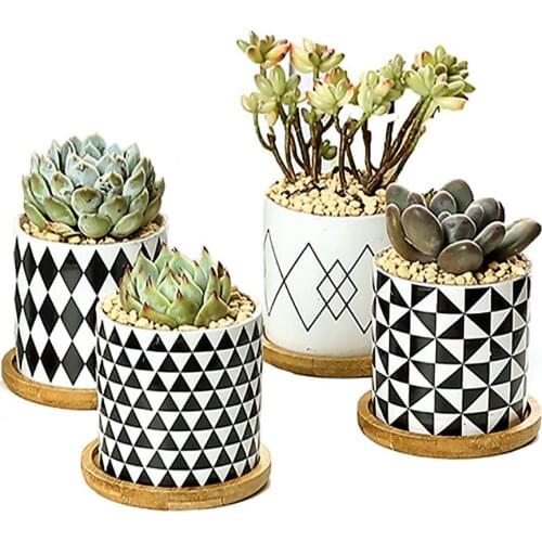 Flowerpots Ceramic Pot Coaster 7.2x8cm 4 Pcs Ideal Gift Home Decor Geometric Patterns Garden Planter Succulent Pots