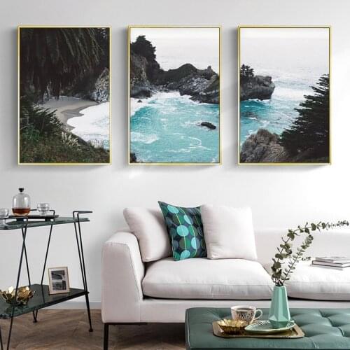 Nordic decoration Modern Coast poster printing blue wall art oil painting mural beach house home decoration art