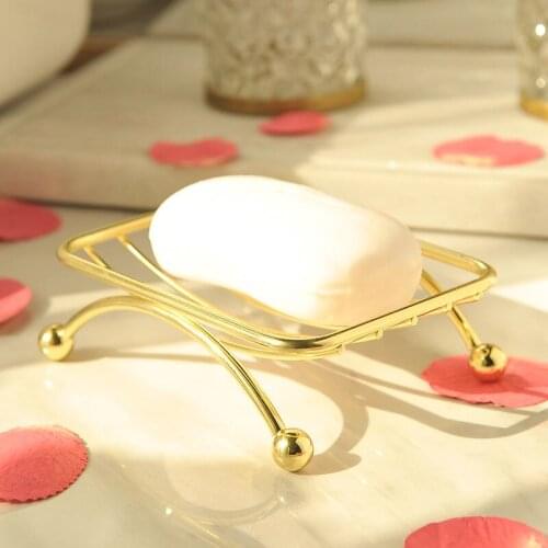 European Household Gold Stainless Steel Soap Shelf Bathroom Recliner Drain Soap Box 12.5*9*4cm Toilet Free Punch Soap Holder