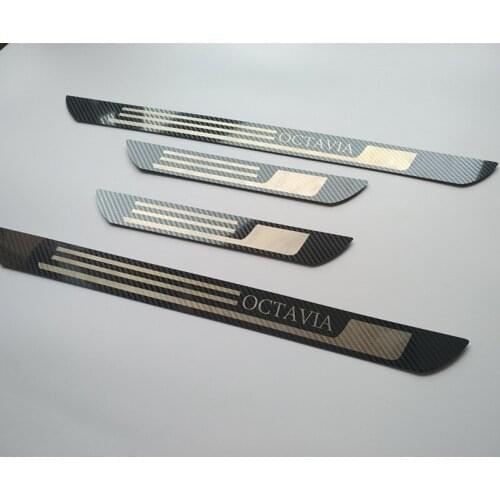 For Skoda Octavia A5 A7 2007-2012 2013-2016 Car Styling Sticker Stainless Steel Door Sill Strip Accessories Scuff Plate Pedal