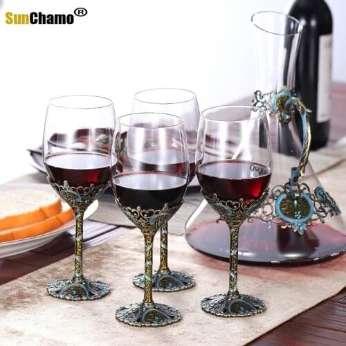 Europe Enamel Wine Glasses Decanter Sets Retro Goblet Lead-Free Crystal Cups Champagne Glasses Wedding Glasses Home Drinkware