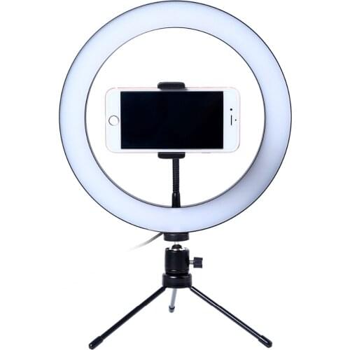 Photography LED Selfie Ring Light Dimmable Camera Phone Ring Lamp 10inch With Table Tripods For Makeup Video Live Studio Light