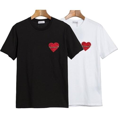 Palm Angels letter print red heart street hip-hop popular simple wild men and women short-sleeved T-shirt couples PA001