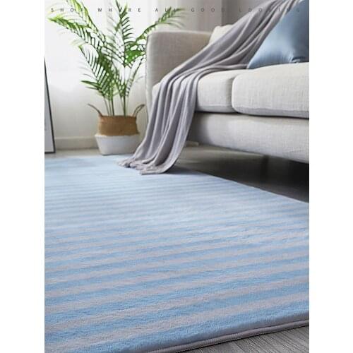 Blue Plush Carpet for Living Room Thick Striped Rugs Kids Children Bedroom Fluffy Carpets Soft Coffee Table Decor Rug Sofa Mat