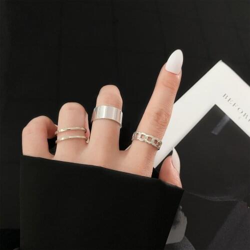 Hiphop/Rock Metal Geometry Circular Punk Rings Set Opening Index Finger Accessories Buckle Joint Tail Ring for Women Jewelry