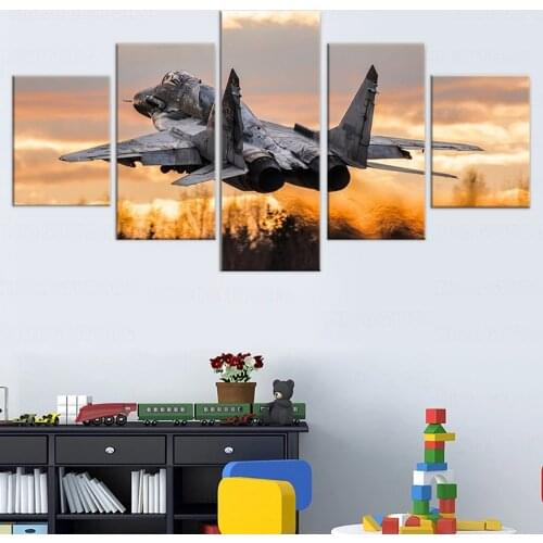 Jet Fighter Mikoyan MiG-29 Canvas Painting 5 Pieces Wall Art Canvas Wall Poster Pictures Living Room decor frame