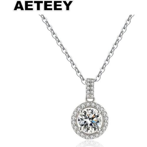 Classic 100% 925 Sterling Silver Created Moissanite Pendant Round shape Necklace Anniversary Wedding Jewelry Women Gifts JE-04
