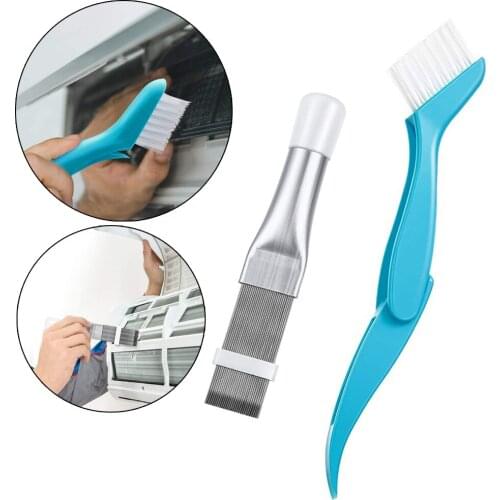 Air Conditioner Fin Repair Tool Coil Comb A/C HVAC Condenser Radiator Stainless Steel Fin Comb + Folding Cleaning Brush Cleaning
