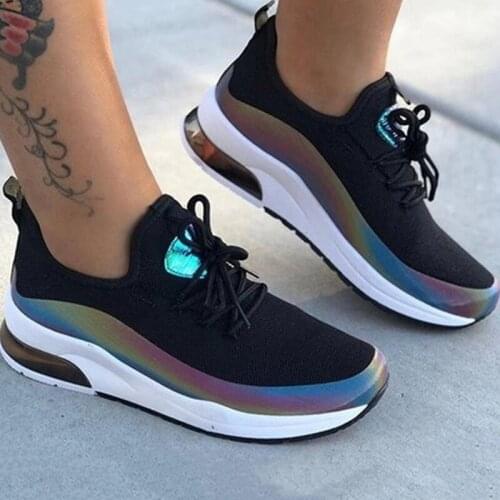 New Fashion Womens Sports Shoes Thick Sole Mesh Flat Womens Sneakers Summer Colorful Breathable Big Size Non-Slip Casual Shoes