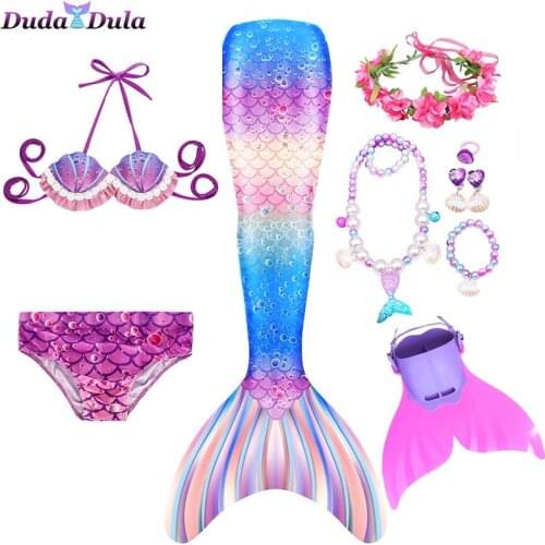 Girls Swimming Mermaid tail Mermaid CostumeParty Dress Kids Cosplay Children Swimsuit Fantasy Beach Bikini can add Monofin Fin