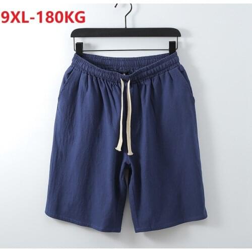 Summer men shorts linen cotton homewear Chinese style plus size 8XL 9XL shorts vintage casual elasticity loose navy blue shorts