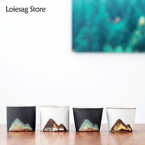 Loiesag 55ml Hand Painted Zen Teacup Handmade Chinese Stoneware Master Cup Jingdezhen Ceramic Kungfu Tea Set Tea Cup Tea bowl