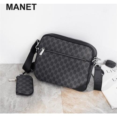 MANET Causal Messenger Bags For Men Luxury Designer Brand Bag Business Triple Shoulder Bag PU Leather Crossbody Bags Streetwear