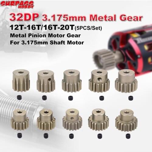 SURPASS HOBBY 5PCS 32DP 3.175mm 12T-16T/16T-20T Metal Pinion Motor Gear for 1/10 RC Car Truck