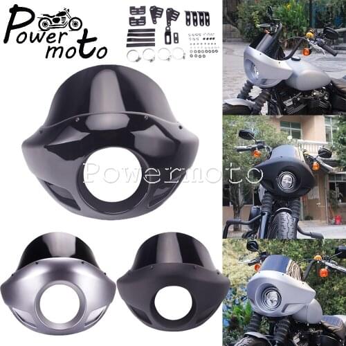 5.75'' Headlight Fairing Motorcycle 5 3/4" Front Light Cowl Mask 35-49mm Fork Mounting Kits For Harley Touring Street Bob Glide