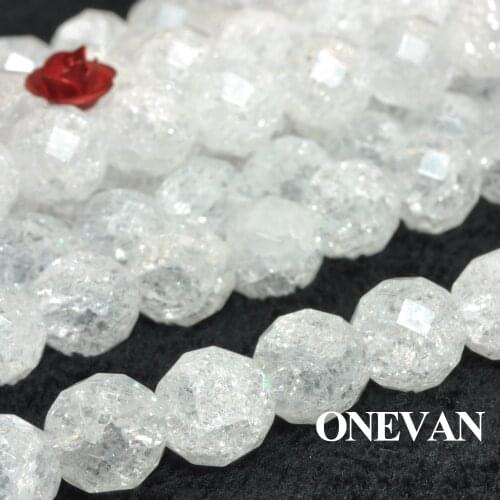 ONEVAN Natural White Cracked Crystal Quartz Faceted Beads Smooth Stone Bracelet Necklace Jewelry Making Diy Accessories Design