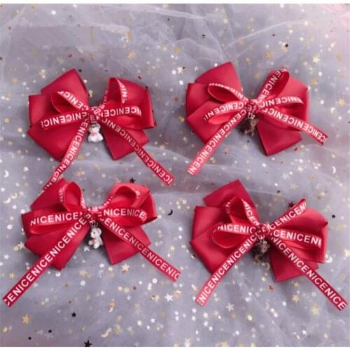 New Year Red Girl Sweet Lolita Bow Hairpin Princess Bear Pendant Hair Accessories Side Clip D625
