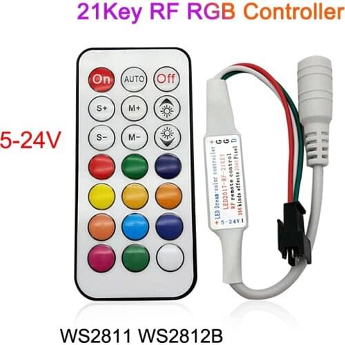 Led ws2812b controller 12v Magic RGB LED Controller 5V 12V 24V Mini 21Key RF Remote Control For SMD WS2811 WS2812B rgb Led Strip