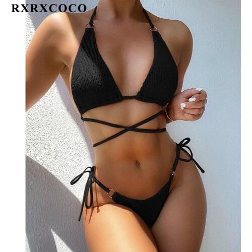 RXRXCOCO Bikini Swimwear Women Swimsuit 2021 Push Up Bathing Suit Female Thong Beach Wear Biquini Solid Bandage Bikini Set