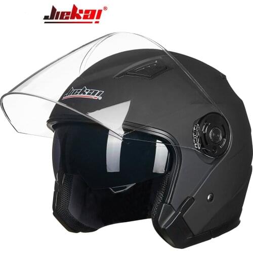 JIEKAI Motorcycle Open Face Helmet Moto Double Lens Helmet Motocicleta Cascos Para Moto Racing Motorcycle Vintage Helmets Black