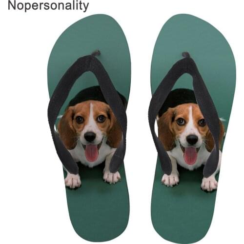 Nopersonality Beagle Dog Print Summer Flipflops Women Animals Design Flat Slippers Shoes Non-slip Casual Ladies Beach Slippers