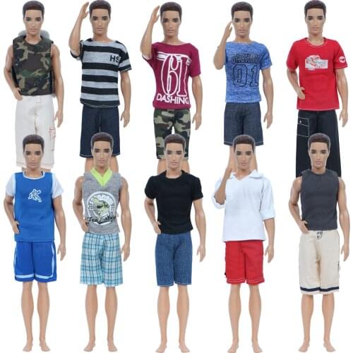 Random 1 Pcs 3 Pcs Doll Outfit for Barbie Doll Friend for Ken Summer Wear Short Pants Trousers T-Shirt Doll Clothes Accessories