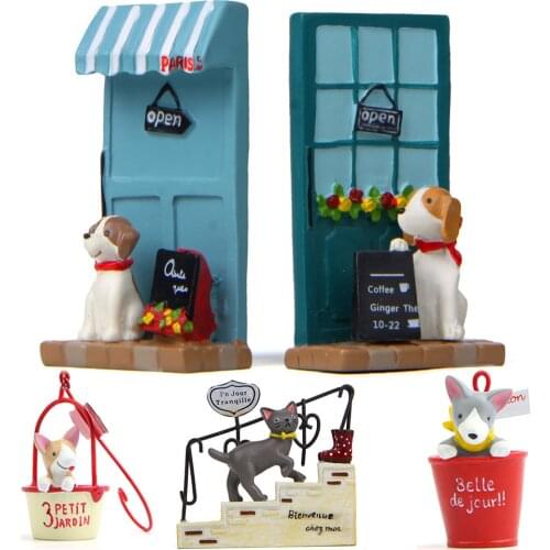 Zakka Resin Craft Lovely Dog Cat Puppy Bonsai Miniatures Figurine pot Terrariums Toys Garden Stands Decoration Animal Ornaments