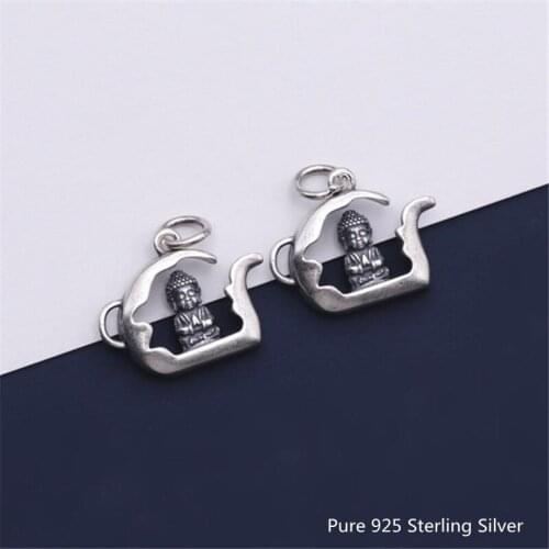 Buyee Religion Carving Pendant Charm for Women Men Pure 925 Sterling Silver Buddhism Bracelet Pendant Base DIY Jewelry Findings