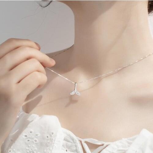 Wholesale Wedding Jewelry 925 Sterling Silver Whale Tail Fish Nautical Charm Mermaid Tail Silver Necklace Women Neckalce