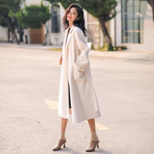 Womens coat wool coat women double-sided wool coat Korean temperament long cashmere coat female loose white coat casual 8857