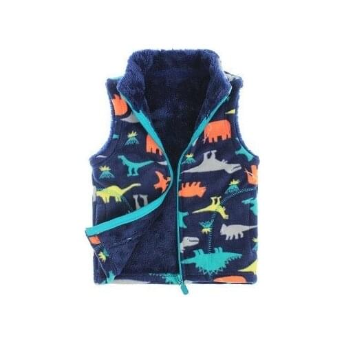 Vest For Boy Cartoon Dinosaur Shrimp Print Baby Waistcoat 2018 Winter Thick Plus Velvet Vest 2 3 4 5 6 T Child Clothes Warm Coat