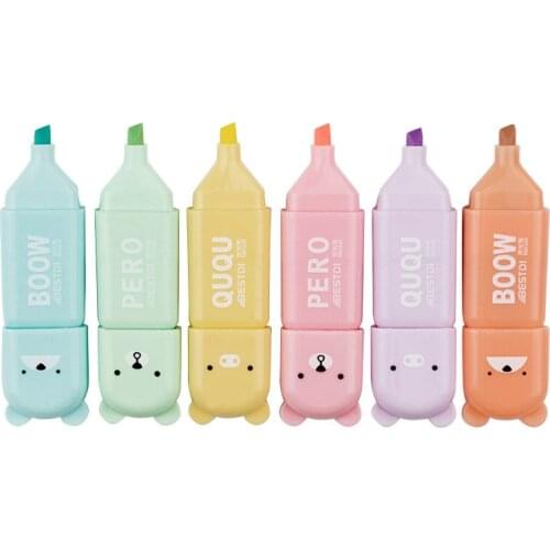10 box/lot Mini Cute Bear Highlighter Kawaii 4/5/6 colors Drawing Painting Art Marker Pen School supplies Stationery gift