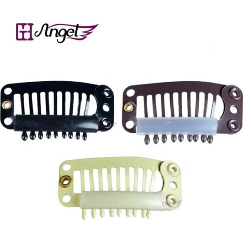 100pcs 32mm 9-teeth Hair Extension Clips Snap Metal Clips With Silicone Back For Clip in Human Hair Extensions Wig Comb Clips