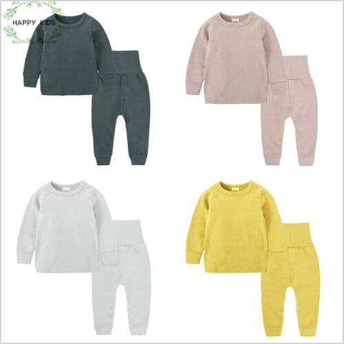 New Unisex Pajamas Sets Childrens Pajamas Kids Pajamas suit boys Pajamas Home Clothing pure color Cotton Baby wear Sleepwear