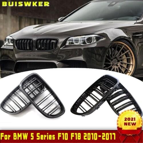 2Pcs Gloss Car Front Grille Wide Kidney Grille Grill For BMW 5 Series F10 F18 2010-2017 Front Bumper Grille