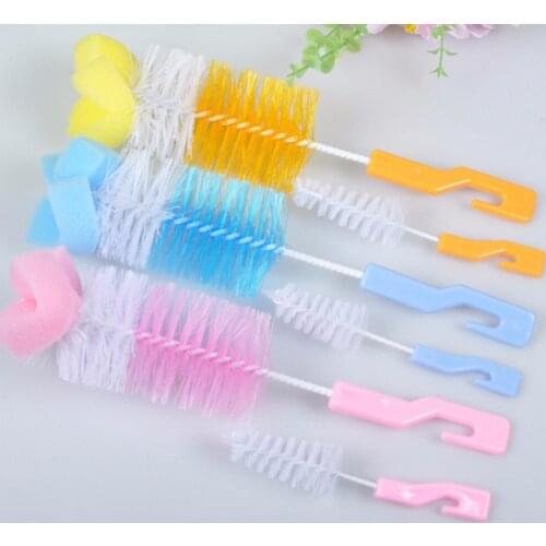 1 Set 2Pcs Baby Nipple Milk Bottle Cup 360 Degree Sponge Cleaner + Pacifier Brush Cute New