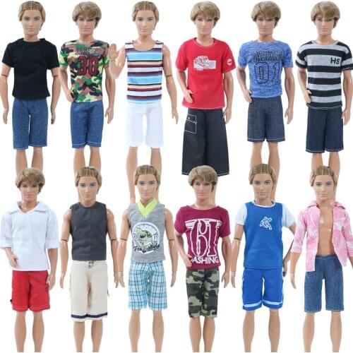 3 set Random Outfits Daily Casual Sports Wear Short Sleeves T Shirt + Shorts Summer Clothes for Ken Doll Accessories DIY Toy
