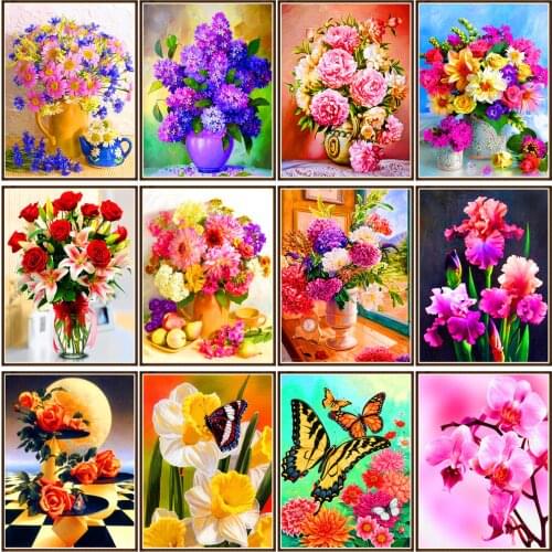 Round Full Diamond 5D DIY Diamond Painting Flower/Vase/Butterfly Diamond Embroidery Kit Mosaic Home Decoration