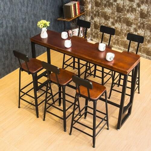 American Bar Solid Wood Bar Counter Retro Iron Dessert Table Simple Home Wall High Base Bar Counter Chair