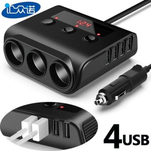 TR12 car cigarette lighter yituo three zones switch voltage display 4 usb charging car cigarette lighter, 100 w