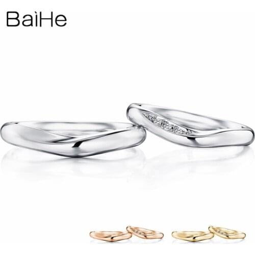 BAIHE Solid 18K White Gold 0.03ct Certified H/SI Round 100% Genuine Natural Diamond Engagement Women Trendy Jewelry Couple Ring