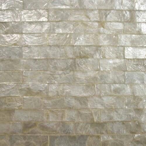 White capiz tiles brick pattern mesh backing, for wall decor, kitchen backsplash living room bedroom wall tiles