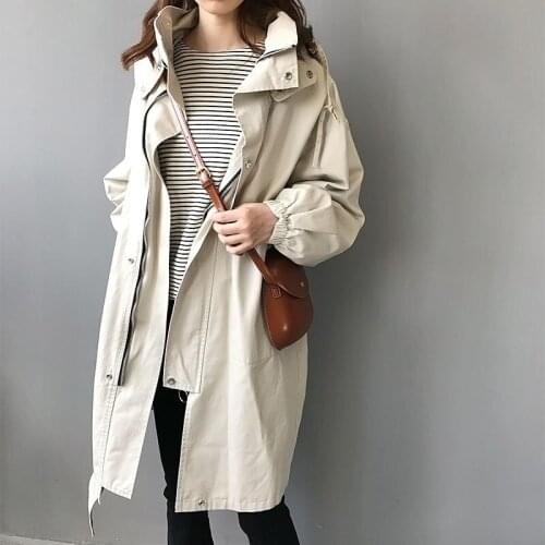 Plus Size Cardigan Coat Women Casual Windbreaker Female Women Hooded Trench Coat Loose Long Trench Coats HK148
